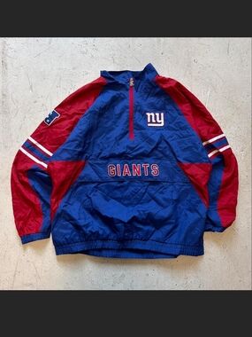 STARTER New York Giants Blue and Red Pullover Windbreaker